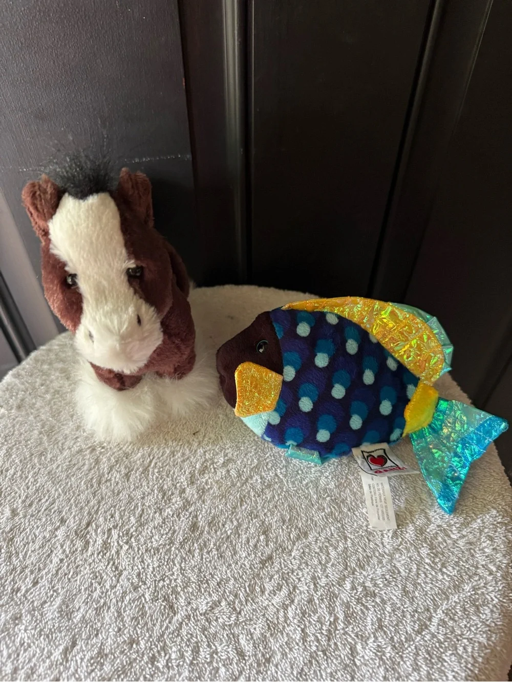 Lot of 4 Ganz Webkins Plush Frog, White Terrier, Brown Horse, Colorful Fish